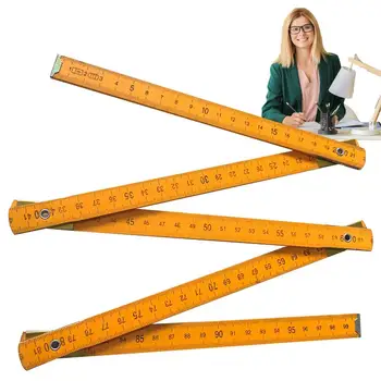 Дървена сгъваема линийка Сгъваема 1-метрова пръчка Дървена метрична скала Дърводелци владетел за училищни инструменти за рисуване Учител по училищно снабдяване