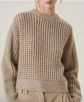 Есен жените пуловери пуловер кухи от кашмир пуловер случайни в сиви върховете зимата реколта женски Y2K облекло.