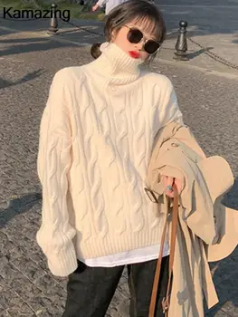 Жена случайни поло пуловер пуловер жена есен зима дълъг ръкав плетене твърди обрат джъмпер върховете женски облекло