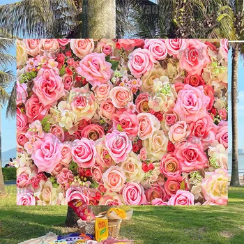 Изкуствена красива цветна розова цветна стена Ден на Свети Валентин Сватба годишнина Открит парти фон фонове декорация