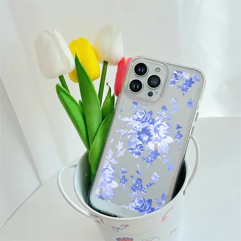 Калъф за телефон за IPhone 14 13 ProMax XR XS Max 7 8 Plus SE 2022 Прозрачни цветя Цветно покритие за IPhone 12 11 Soft TPU Coque