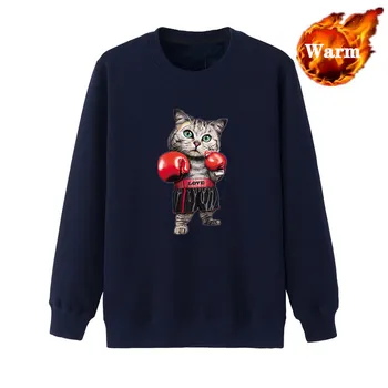 Карикатура котка суитчър Плюс размер M-6XL Мъжки колеж стил пуловер качулка пролет и есен двойка Плюшени удебелени пуловер върхове
