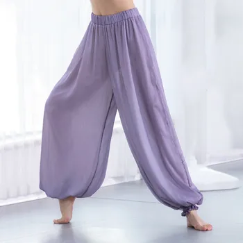 Класически танц йога практика панталони жените широк крак панталони китайски фенер панталони хлабав врата репички крак вратовръзка етнически стил