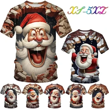 Коледни мъжки дрехи Нова мода Мъжки Дядо Коледа 3D отпечатани къс ръкав случайни Топ хлабав мека удобна тениска