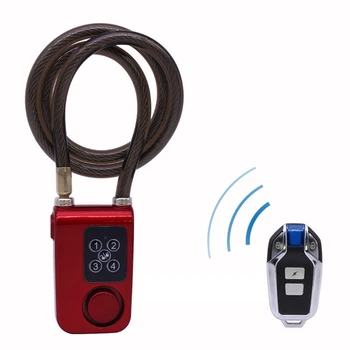 Колоездене сигурност заключване безжично дистанционно управление аларма заключване против кражба вибрации аларма заключване електрически мотоциклет код верига заключване червен
