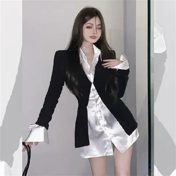 корейски дизайн шик инс дълго жените бяла мода улично облекло пролет есен дълъг ръкав основни жени твърди блузи и върхове