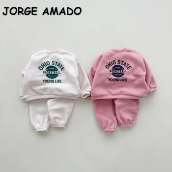 корейски стил нов зимен комплект за бебета момчета и момичета с азбука печат за детски пуловер и панталони с дълъг ръкав Ed110