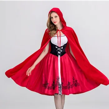 Косплей Червената шапчица костюми комплекти за жени Възрастен фантазия рокля Хелоуин косплей карнавал приказка момиче рокля наметало
