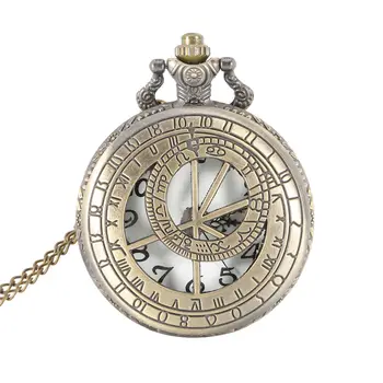 Кух двоен кръг Ретро Steampunk кръг кварцов джобен часовник римски номер кухи случай часовник подаръци с верига реколта часовник