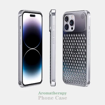 Луксозна алуминиева сплав сребро с ароматерапия дизайн телефон случай за Iphone15 15Pro 15ProMax 14 14Pro 14ProMax 13 13Pro 13ProMax