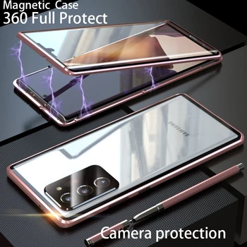 Метален магнитен прозрачен капак за Samsung Galaxy Note 20 Ultra S21 Plus S20 FE телефон случай екран камера защита удароустойчив Funda