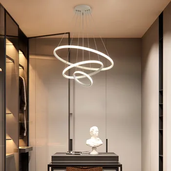 Модерна висулка лампа Led пръстени кръг таван висящи полилей черно таванско помещение хол трапезария вътрешно осветително тяло