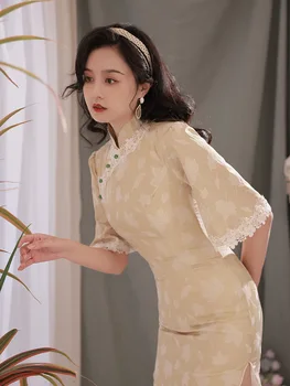 Модерна пола Cheongsam лято 2023 млади момичета мода подобрена ретро изпълнение парти китайски стил рокля за жени снимка