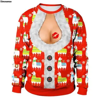 Мъже Жени Алпака грозен коледен пуловер 3D смешно отпечатано празнично парти Лепкава Коледа суитчър пуловер Коледа джъмпери върховете