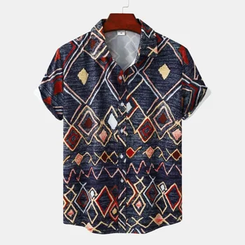 Мъжка щампа риза 2023 Хавайска ежедневна къса риза Мъжка лятна къс ръкав Мъжка флорална риза