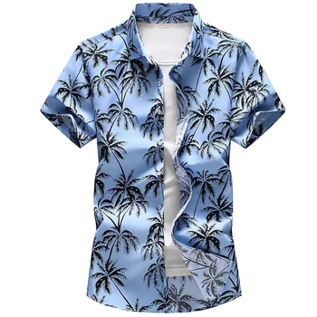 Мъжки ежедневни летни флорални плаж къс ръкав хавайски ризи плюс размер Harajuku луксозни социални дрехи мода елегантен Camisa