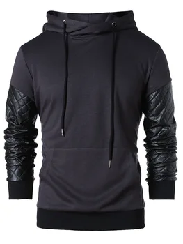 Мъжки качулки суитчър случайни плътен цвят пуловер качество кожа дълъг ръкав джоб върховете за мъже Streetwear мъжки дрехи