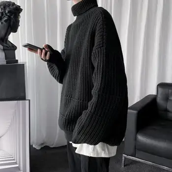Наслояване пуловер уютен среден дължина мъжки пуловер топло трикотажни висока яка еластични анти-свиване пуловер за зимата / есента комфорт мъже