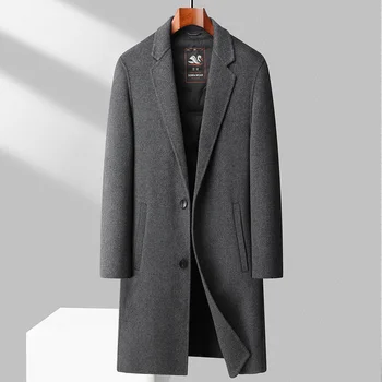 Нов мъжки средна дължина 70 вълна двустранен английски стил мода с надолу подплата случайни плътен цвят 90 бяла патица надолу палто