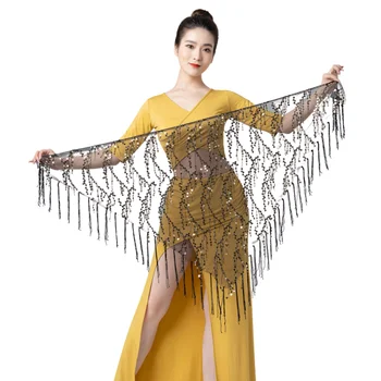 Нов стил ориенталски танцови костюми Bling пайети пискюл индийски корема танц колани хип носна кърпа танци хип шалове за жени