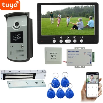 Нова 7-инчова Monitor видео врата безжична Tuya WiFi видео врата телефон Smart Home Video домофонна система с RFID отключване на камера
