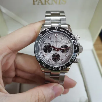 Нова мода Parnis 39 мм сребро неръждаема стомана случай кварцов хронограф водоустойчив сапфир кристал мъжки часовник Relogio Masculino