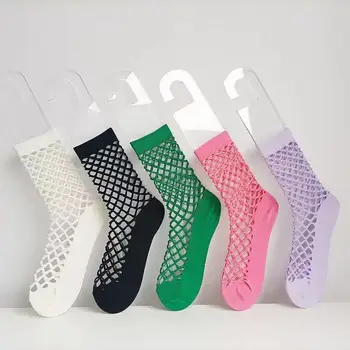 Нови летни чорапи чист цвят дупка чорапи JK стил дама бяла дишаща тънка мрежа куха тръба чорапи K1112