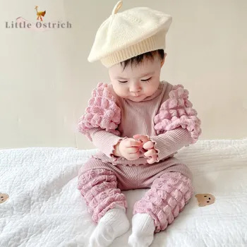 новородено бебе момиче момче памук дрехи комплект риза + панталон пролетта детски дрехи костюм дълъг бутер ръкав суитчър бебешки дрехи 3M-2Y
