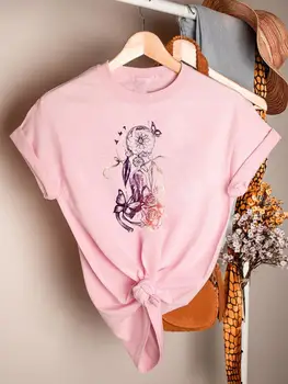 Отпечатани дрехи с къс ръкав Casual Tee Жени мечта уеб любов тенденция стил сладък лято T мода женски дрехи графични тениски