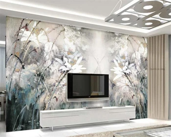 Персонализиран тапет ретро живопис с маслени бои Lotus ръчно рисувани телевизор фон стена хол спалня стенопис снимка 3d wallpaer