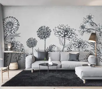 Персонализиран фото тапет Nordic сиво и бяло цвете личност фон стена декорация на дома 3d тапет