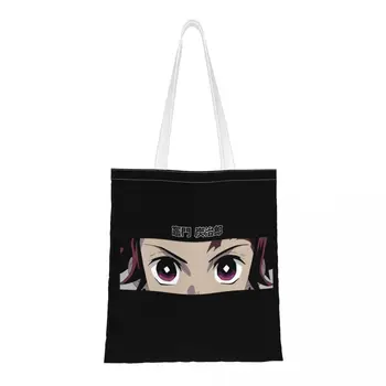 Персонализирана кутия Tanjiro Demon Slayer платно пазарски чанти жени за многократна употреба хранителни стоки Kimetsu не Yaiba Tote чанти за пазаруване