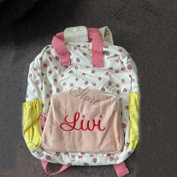 Персонализирана платнена ягодова чанта Детска раница Персонализирано име Момичета Училищна чанта Изходящи раници за закуска за пътуване