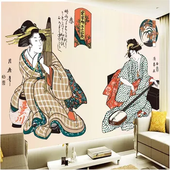 Персонализирана ръчно рисувана Ukiyo-e дамска фигура фото тапети Японски ресторант стенопис суши магазин индустриален декор стена хартия 3D