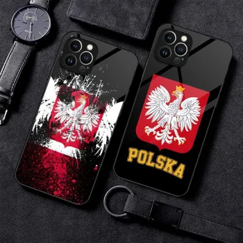 Полша Полски флаг телефон случай закалено стъкло за IPhone 14 13 12 11 Pro XS Max Mini X XR 8 7 6s плюс SE2020 капак