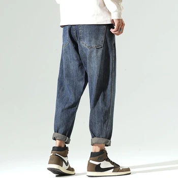 Прави дънки Мъже Ежедневни Зимни Широки Дънки Дънки Мъжки Панталони Каубой Улично облекло Корейски Хип-хоп Панталони Момче Марка Дрехи S19