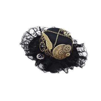 Реколта стил Steampunk Топ шапка щипка за коса черен за жени Хелоуин коктейл
