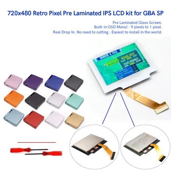 Ретро пиксел подсветка бял предварително ламиниран 720x480 V5 капка в IPS LCD за GBA SP конзола замени за GBA SP LCD