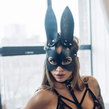 Секси косплей кожа заек дълги уши маска маска секси кухи жени маска сцена изпълнение подпори