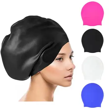 Силиконова плувна шапка с висока еластичност дишаща водоустойчива мека унисекс плътен цвят участък дълга коса с бодлива коса за многократна употреба Cofor