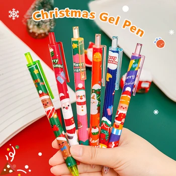 Сладък Дядо Коледа коледни гел писалки 0.5mm черно мастило прибиращ се писане писалка подпис писалки училище офис консумативи за деца