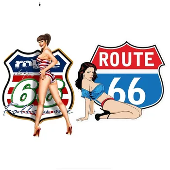 Смешни секси стикер маршрут 66 Pin Up момиче Decal кола тяло мотоциклет декоративни PVC