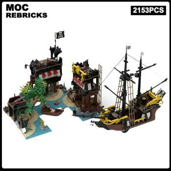 Средновековна серия модулна сграда MOC Пиратите от залива Баракуда Модел Технически тухли събрание Детски играчки Подаръци 2153 части
