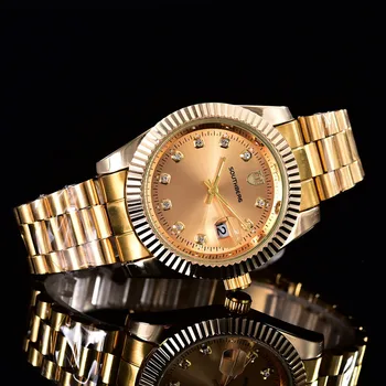 Топ марка мъжки часовник луксозен диамантен комплект голям циферблат кварцов календар бизнес часовник стоманена лента спортен часовник Relogio Feminino