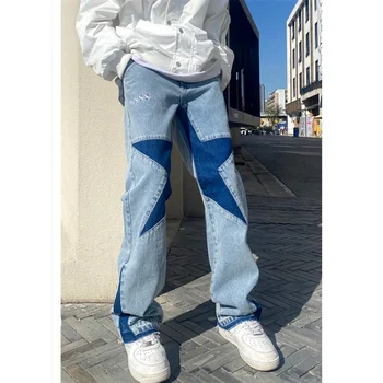 Улично облекло панталони дънки хип-хоп Y2k мъж торбест товар случайни жена подредени мъже безплатна доставка Тънък Flare звезда синьо Мъжко облекло
