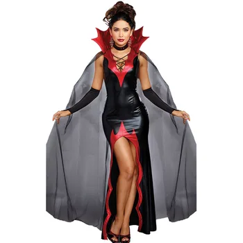Хелоуин костюм косплей вещица рокля жени лачена кожа абитуриентски бал магия вампир женски демон коледни костюми ролева игра наметало
