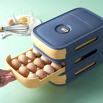  чекмедже тип хладилник яйце кутия за съхранение, с дата напомняне, стифиране пластмасова тава за яйца за кухненски инструмент за съхранение