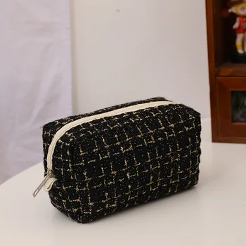 Черно платно каре пътуване козметични червило чанта за съхранение сладки момичета грим чанти организатор канцеларски моливи случаи торбичка чанта