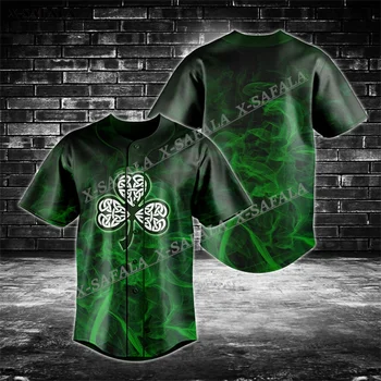 Честит Ден на Свети Патрик Ирландски шамрок зелен дим келтски възел 3D отпечатани бейзбол Джърси риза мъже Streetwear къс ръкав