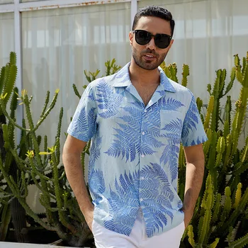 2023 Лятно мъжко облекло Ежедневни Loose Beachwear Maple Print Suit Яка Къс ръкав Мъжка риза Хавай Camisas De Hombre Holiday